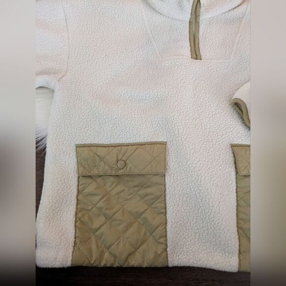 Madewell (Re)sourced Fleece Quilted-Pocket Popover Jacket Antique Cream S Small - Picture 7 of 8